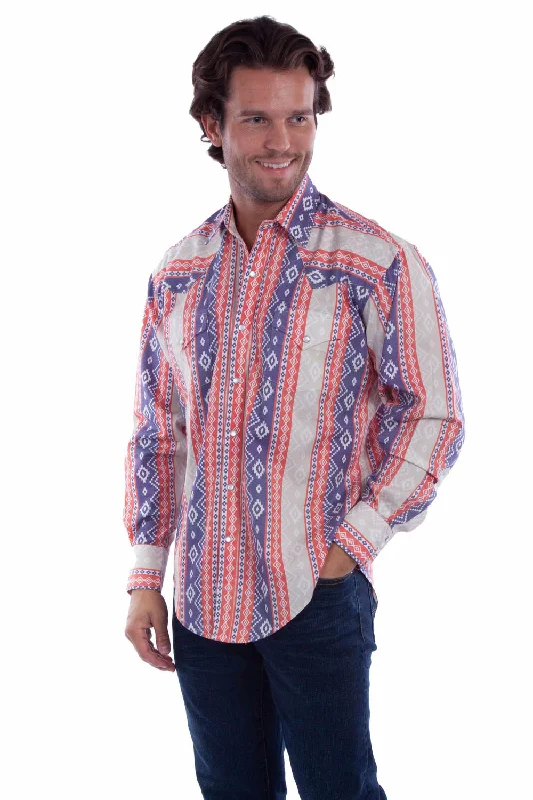 Men's Long - Line Oversized Casual Shirts in Dark Gray for a Relaxed and Modern LookScully Mens Southwest Print Yokes Multi-Color 100% Cotton L/S Shirt
