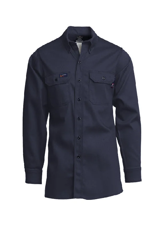Men's Distressed Denim Casual Shirts with Frayed Edges for a Trendy and Rugged LookFR Uniform Shirt | 7oz. 100% Cotton | Navy