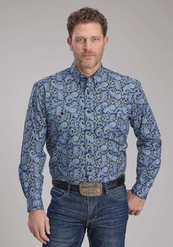 Men's Tailored Fit Checkered Casual Shirts in Multicolor for a Smart - Casual EnsembleRoper Mens 2239 Cobalt Paisley Blue 100% Cotton Btn L/S Shirt Men's Tailored Fit Checkered Casual Shirts in Multicolor for a Smart - Casual EnsembleRoper Mens 2239 Cobalt Paisley Blue 100% Cotton Btn L/S Shirt