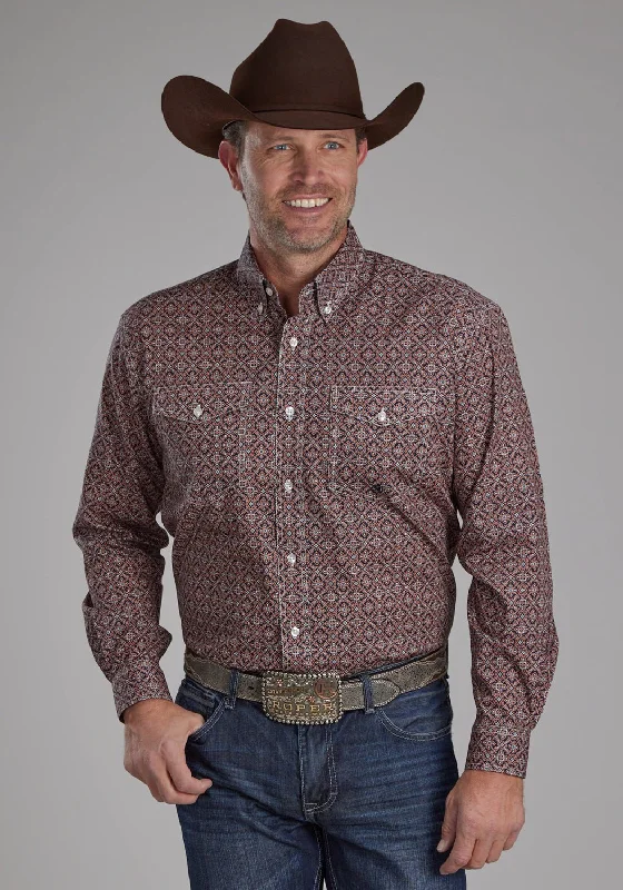 Men's Moisture - Wicking Performance Fabric Casual Shirts for Outdoor ActivitiesRoper Mens Ginger Foulard Brown 100% Cotton Btn L/S Shirt Men's Moisture - Wicking Performance Fabric Casual Shirts for Outdoor ActivitiesRoper Mens Ginger Foulard Brown 100% Cotton Btn L/S Shirt