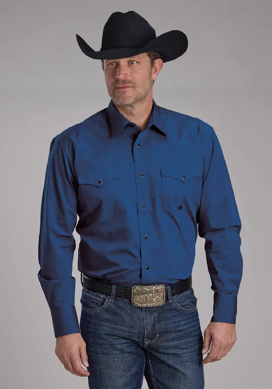 Men's Two - Tone Contrast Panel Casual Shirts in White and Navy for a Stylish and Eye - Catching DesignRoper Mens 2249 Black Fill Blue 100% Cotton L/S Shirt Men's Two - Tone Contrast Panel Casual Shirts in White and Navy for a Stylish and Eye - Catching DesignRoper Mens 2249 Black Fill Blue 100% Cotton L/S Shirt
