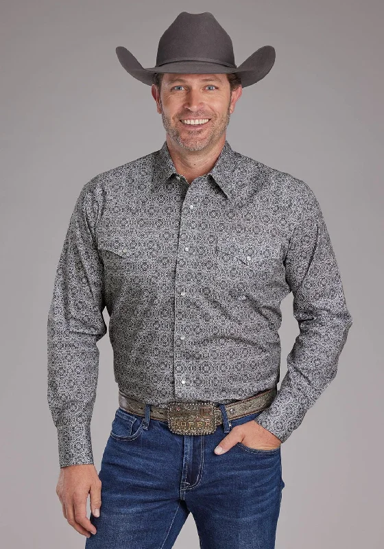 Men's Long - Line Oversized Casual Shirts in Dark Gray for a Relaxed and Modern LookRoper Mens 2386 Medallion Paisley Grey Cotton Blend Stretch L/S Shirt Men's Long - Line Oversized Casual Shirts in Dark Gray for a Relaxed and Modern LookRoper Mens 2386 Medallion Paisley Grey Cotton Blend Stretch L/S Shirt