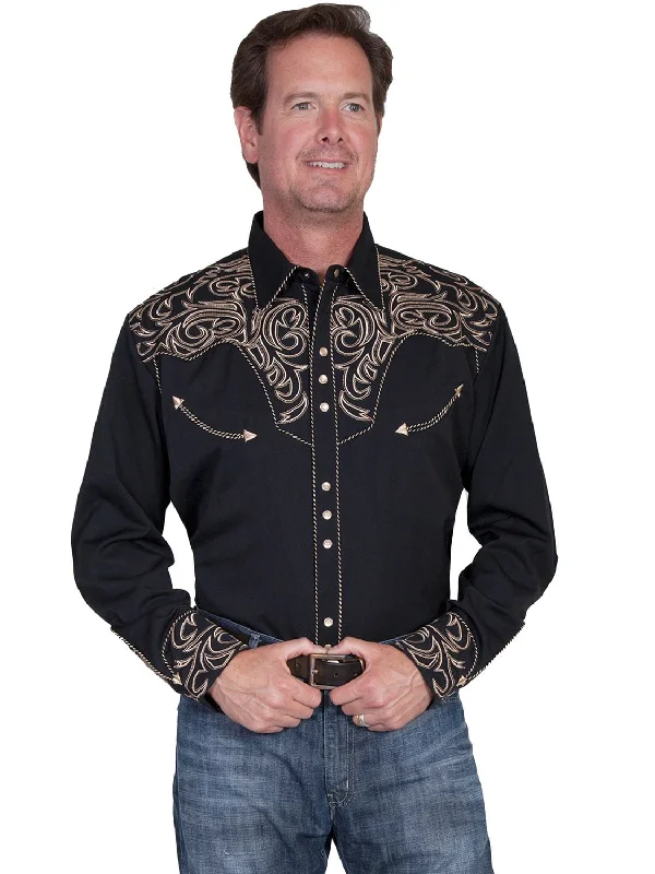 Men's Organic Cotton Casual Shirts with a Soft Handfeel for Everyday ComfortScully Western Mens Black Polyester L/S Elegant Scroll Western Shirt Men's Organic Cotton Casual Shirts with a Soft Handfeel for Everyday ComfortScully Western Mens Black Polyester L/S Elegant Scroll Western Shirt