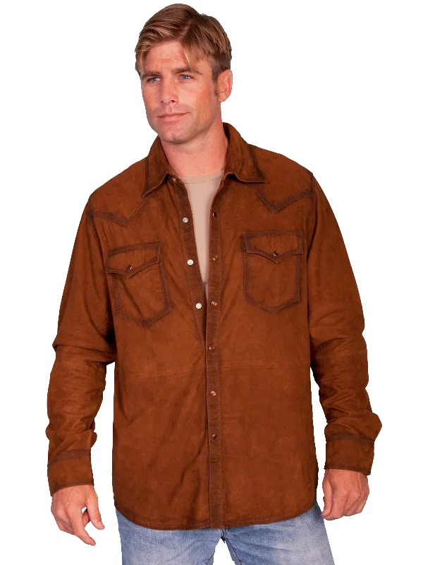 Men's Distressed Denim Casual Shirts with Frayed Edges for a Trendy and Rugged LookScully Mens Brown Suede Western L/S Shirt Men's Distressed Denim Casual Shirts with Frayed Edges for a Trendy and Rugged LookScully Mens Brown Suede Western L/S Shirt