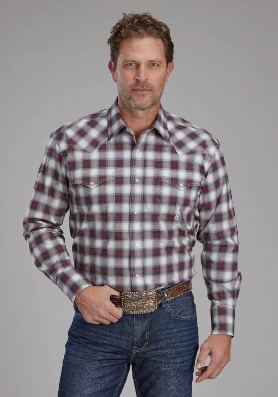 Men's Long - Line Oversized Casual Shirts in Dark Gray for a Relaxed and Modern LookRoper Mens 2164 Stretch Plaid Brown Cotton Blend L/S Shirt Men's Long - Line Oversized Casual Shirts in Dark Gray for a Relaxed and Modern LookRoper Mens 2164 Stretch Plaid Brown Cotton Blend L/S Shirt
