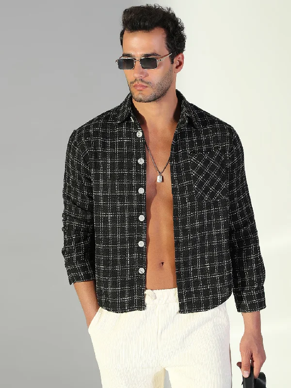 Men's Shearling - Lined Collar Casual Shirts in Brown for a Rustic and Warm AppealMen Checked Black Shacket Men's Shearling - Lined Collar Casual Shirts in Brown for a Rustic and Warm AppealMen Checked Black Shacket