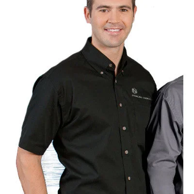 Men's Wrinkle - Resistant Polyester Blend Casual Shirts for Easy Travel and MaintenanceHarriton Mens Short-Sleeve Twill Shirt With Stain-Release Men's Wrinkle - Resistant Polyester Blend Casual Shirts for Easy Travel and MaintenanceHarriton Mens Short-Sleeve Twill Shirt With Stain-Release