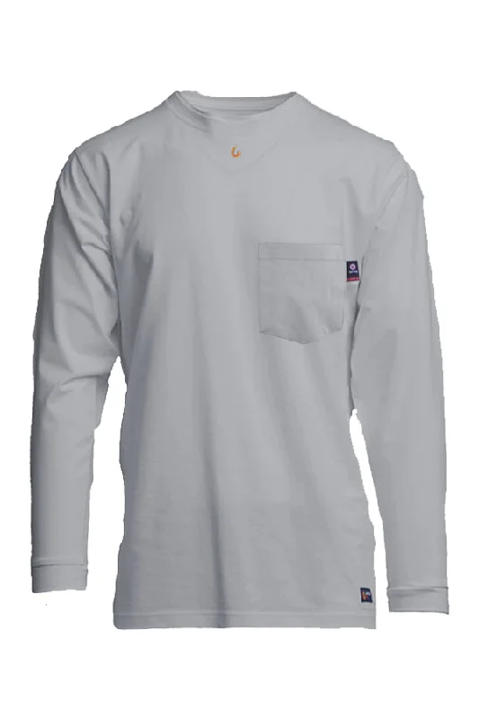 Plus Size Men's Striped Chambray Casual Shirts with a Spread Collar for a Preppy AppearanceFR Pocket T-Shirt | 6oz. 93/7 Knit | Gray