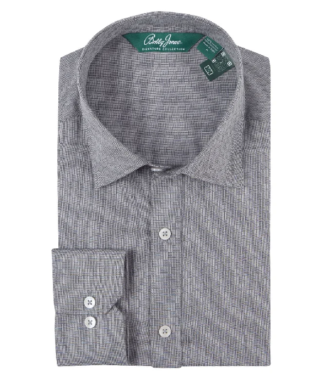 Men's Embroidered Detail Casual Shirts in Beige for a Touch of EleganceSignature Lexington Basketweave Jacquard Wrinkle Resistant Long Sleeve Sport Shirt Men's Embroidered Detail Casual Shirts in Beige for a Touch of EleganceSignature Lexington Basketweave Jacquard Wrinkle Resistant Long Sleeve Sport Shirt
