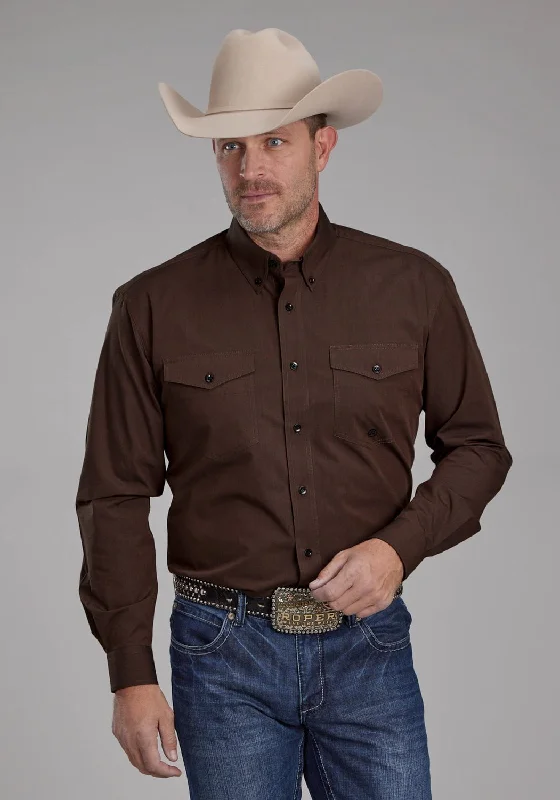 Plus Size Men's Striped Chambray Casual Shirts with a Spread Collar for a Preppy AppearanceRoper Mens 2162 Black Fill Brown 100% Cotton Btn L/S Shirt Plus Size Men's Striped Chambray Casual Shirts with a Spread Collar for a Preppy AppearanceRoper Mens 2162 Black Fill Brown 100% Cotton Btn L/S Shirt