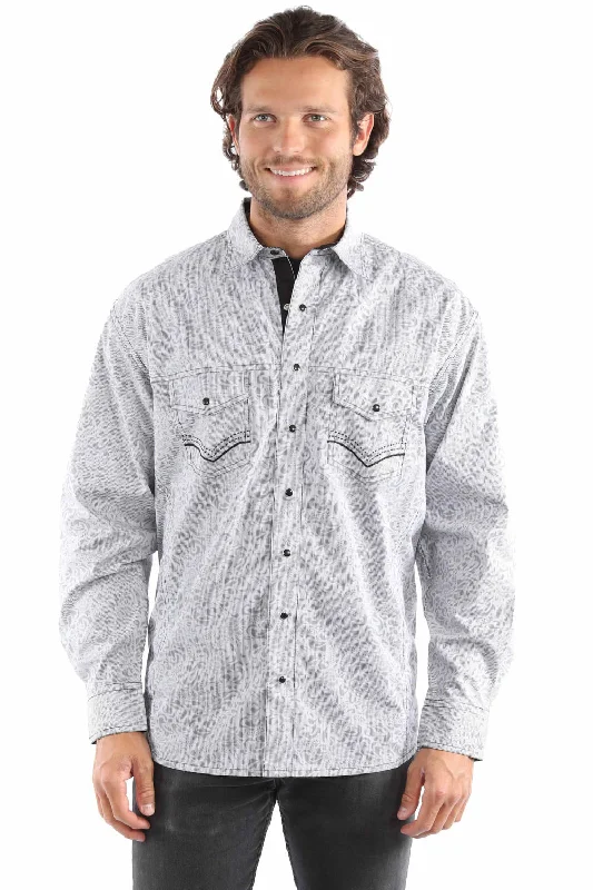 Men's Moisture - Wicking Performance Fabric Casual Shirts for Outdoor ActivitiesScully Mens Signature Stripe Pick Stitch Grey 100% Cotton L/S Shirt