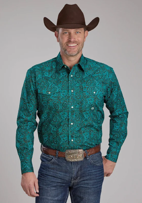 Men's Slim - Fit Printed Floral Casual Shirts in Pastel Colors for a Spring - Inspired VibeRoper Mens 2238 Mallard Paisley Teal 100% Cotton L/S Shirt Men's Slim - Fit Printed Floral Casual Shirts in Pastel Colors for a Spring - Inspired VibeRoper Mens 2238 Mallard Paisley Teal 100% Cotton L/S Shirt