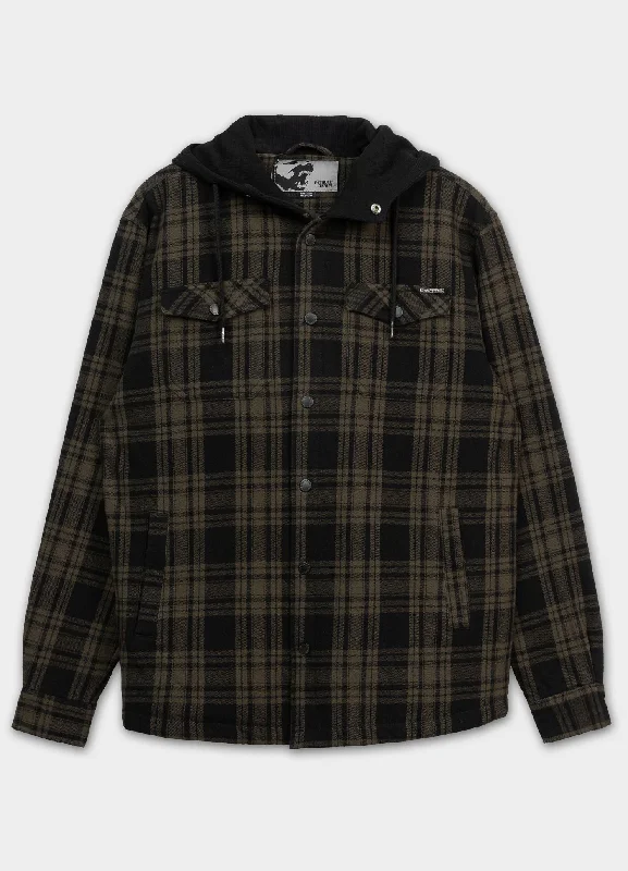 Men's Two - Tone Contrast Panel Casual Shirts in White and Navy for a Stylish and Eye - Catching DesignHooded Padded Flannel Shirt Pioneer