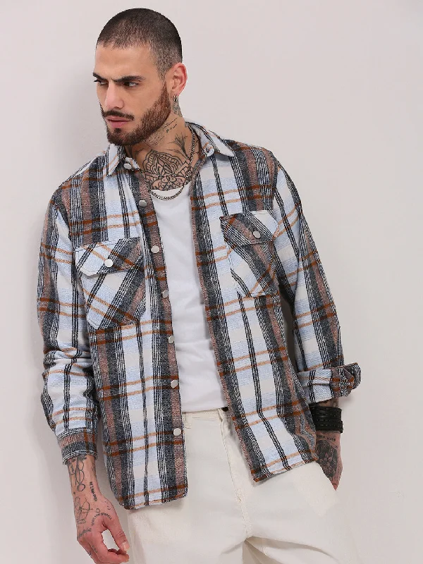 Men's Retro - Style Hawaiian Print Casual Shirts in Bold Patterns for a Tropical VacationMen Grey Checked Shacket
