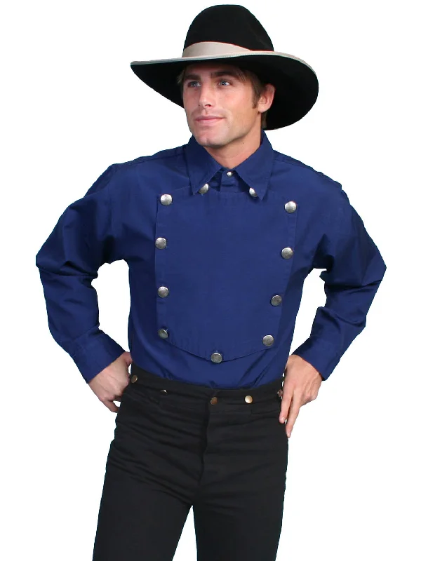 Men's Distressed Denim Casual Shirts with Frayed Edges for a Trendy and Rugged LookScully Mens Western Bib Concho Royal 100% Cotton L/S Shirt