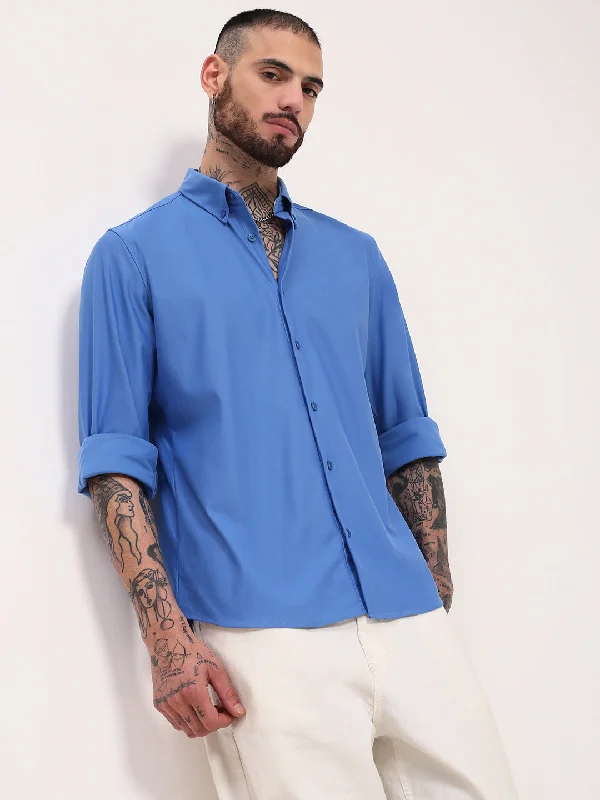 Men's Short - Sleeve Linen Casual Shirts in Light Khaki for a Breathable Summer OptionMen Blue Solid Slim Fit Shirt Men's Short - Sleeve Linen Casual Shirts in Light Khaki for a Breathable Summer OptionMen Blue Solid Slim Fit Shirt