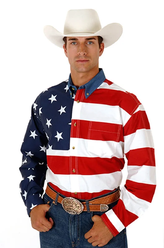Men's Retro - Style Hawaiian Print Casual Shirts in Bold Patterns for a Tropical VacationRoper Mens Stars Striped Pieced Flag Red/Blue 100% Cotton L/S Shirt Men's Retro - Style Hawaiian Print Casual Shirts in Bold Patterns for a Tropical VacationRoper Mens Stars Striped Pieced Flag Red/Blue 100% Cotton L/S Shirt
