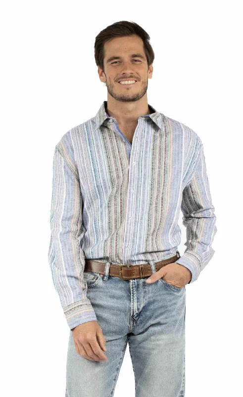Men's Stretch - Fabric Casual Shirts in Navy Blue for a Comfortable and Flexible FitScully Mens Paisley Jacquard Stripe Blue 100% Cotton L/S Shirt