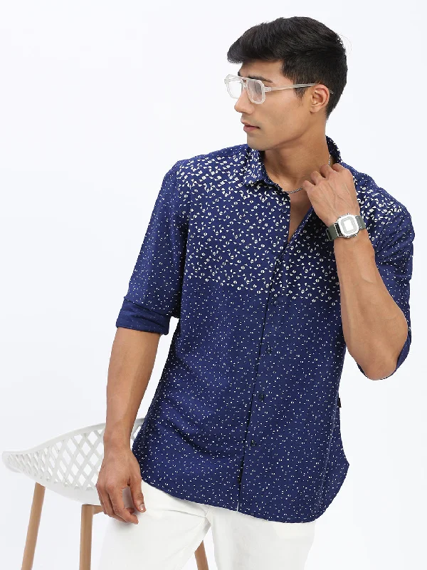 Men's Two - Tone Contrast Panel Casual Shirts in White and Navy for a Stylish and Eye - Catching DesignMen Micro Print Navy Blue Slim Fit Shirt Men's Two - Tone Contrast Panel Casual Shirts in White and Navy for a Stylish and Eye - Catching DesignMen Micro Print Navy Blue Slim Fit Shirt