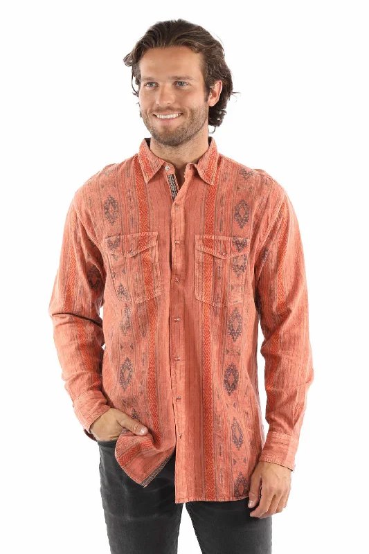 Men's Thermal - Lined Casual Shirts in Black for Added Warmth in Cold WeatherScully Mens Jacquard Crack Wash Rust 100% Cotton L/S Shirt
