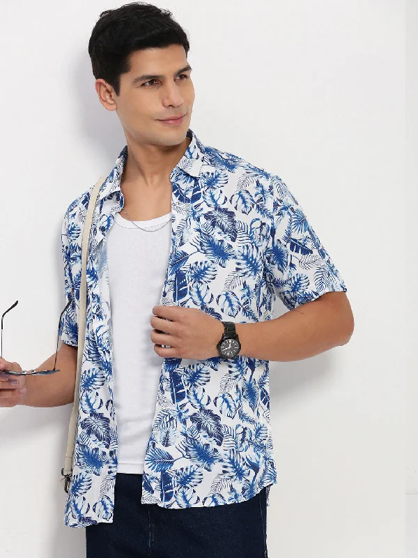 Men's Sustainable Recycled Material Casual Shirts for Eco - Conscious ConsumersMen Blue Floral Slim Fit Shirt