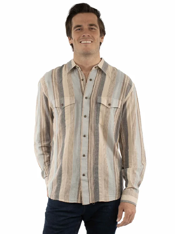 Plus Size Men's Plaid Flannel Casual Shirts in Earth Tones for a Cozy Fall OutfitScully Mens Western Wide Stripe Earth 100% Cotton L/S Shirt