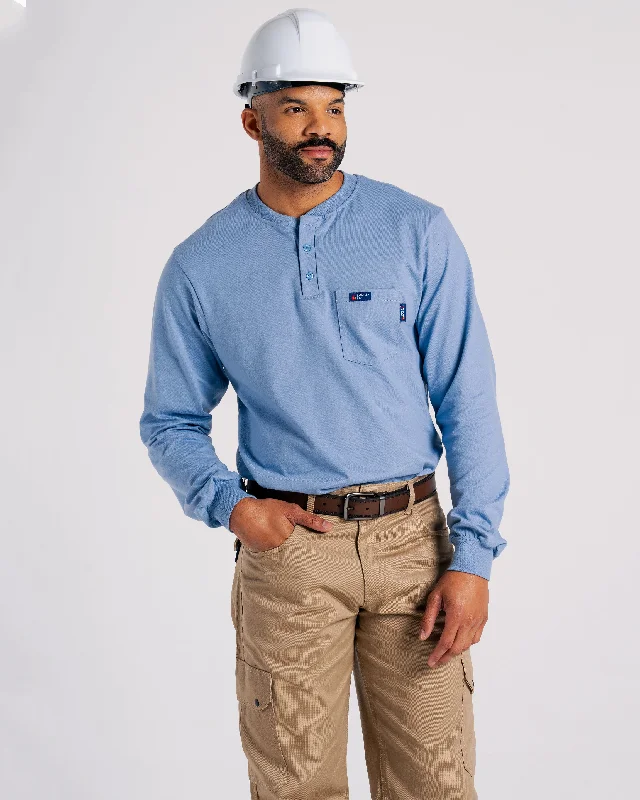 Men's Linen Blend Casual Shirts with Roll - Up Sleeves for a Summer Beach LookFR Henley Tee | 7oz. 100% Cotton Jersey Knit | Medium Blue Men's Linen Blend Casual Shirts with Roll - Up Sleeves for a Summer Beach LookFR Henley Tee | 7oz. 100% Cotton Jersey Knit | Medium Blue