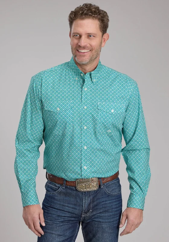 Men's Tailored Fit Checkered Casual Shirts in Multicolor for a Smart - Casual EnsembleRoper Mens 2250 Four Point Foulard Turquoise Cotton Blend Btn L/S Shirt Men's Tailored Fit Checkered Casual Shirts in Multicolor for a Smart - Casual EnsembleRoper Mens 2250 Four Point Foulard Turquoise Cotton Blend Btn L/S Shirt