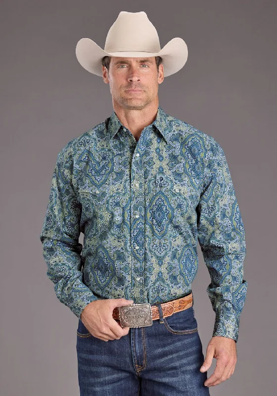 Men's Stretch - Fabric Casual Shirts in Navy Blue for a Comfortable and Flexible FitStetson Mens 2389 Marble Paisley Blue 100% Cotton L/S Shirt