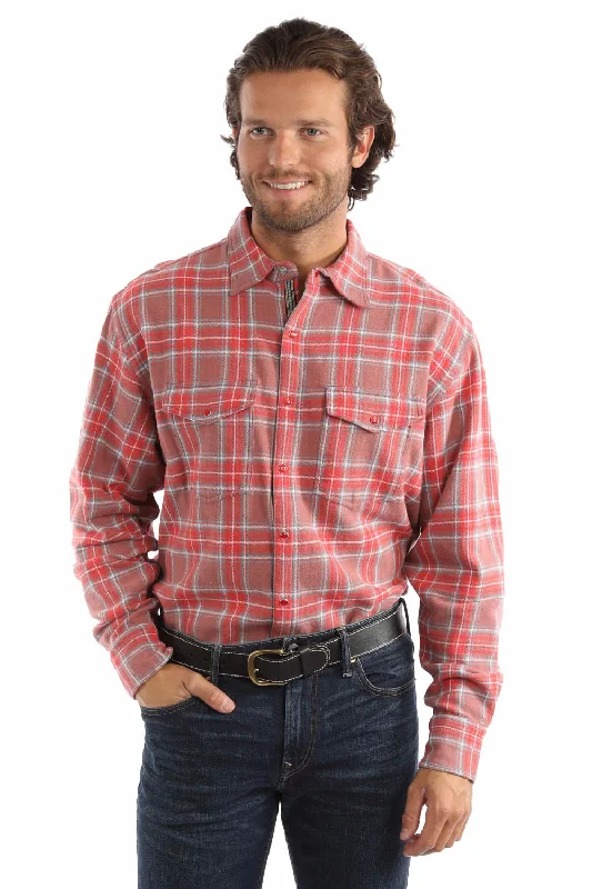 Men's Embroidered Detail Casual Shirts in Beige for a Touch of EleganceScully Mens Signature Acid Dip Wash Red 100% Cotton L/S Shirt
