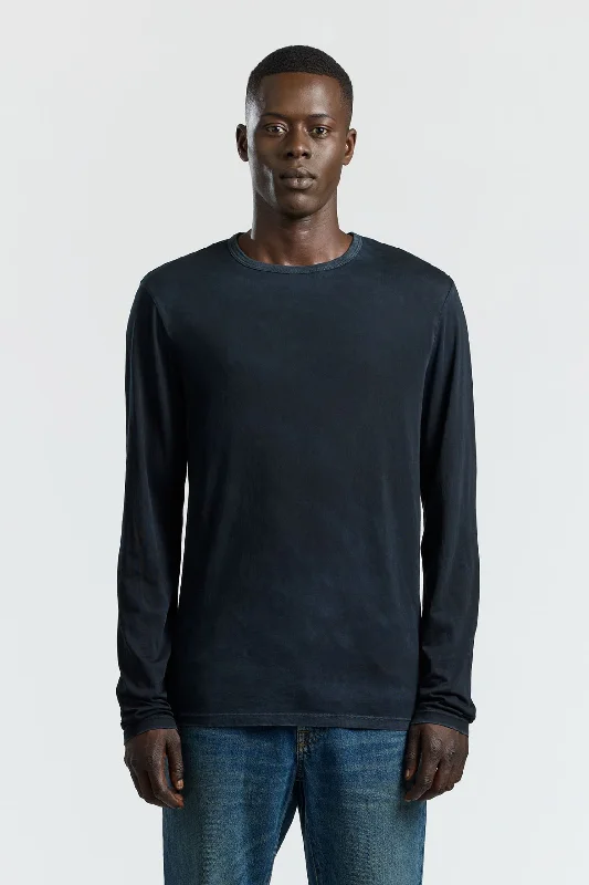 Men's Distressed Denim Casual Shirts with Frayed Edges for a Trendy and Rugged LookClassic Crew Long Sleeve Shirt Men's Distressed Denim Casual Shirts with Frayed Edges for a Trendy and Rugged LookClassic Crew Long Sleeve Shirt