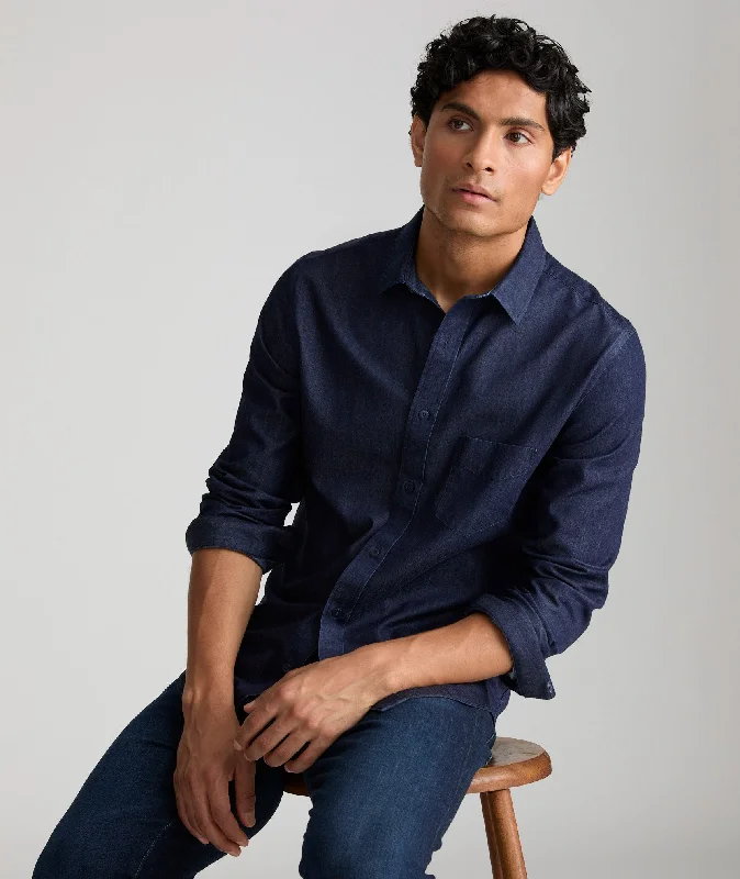Men's Two - Tone Contrast Panel Casual Shirts in White and Navy for a Stylish and Eye - Catching DesignWrinkle-Free Denim Cinzano Shirt