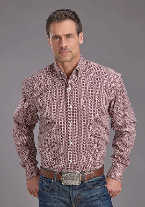 Men's Two - Tone Contrast Panel Casual Shirts in White and Navy for a Stylish and Eye - Catching DesignStetson Mens Ruby Eye Geo Wine 100% Cotton 1 Pkt L/S Shirt