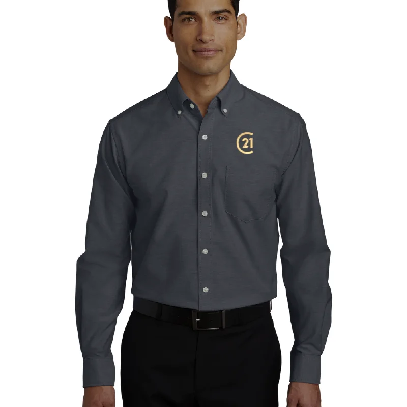Men's Sustainable Recycled Material Casual Shirts for Eco - Conscious ConsumersOxford Button Down Shirt C21 Logo, Black Men's Sustainable Recycled Material Casual Shirts for Eco - Conscious ConsumersOxford Button Down Shirt C21 Logo, Black