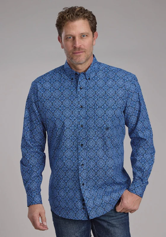 Men's Embroidered Detail Casual Shirts in Beige for a Touch of EleganceRoper Mens 2251 Sapphire Ornamental Blue 100% Cotton 1 Pkt L/S Shirt Men's Embroidered Detail Casual Shirts in Beige for a Touch of EleganceRoper Mens 2251 Sapphire Ornamental Blue 100% Cotton 1 Pkt L/S Shirt