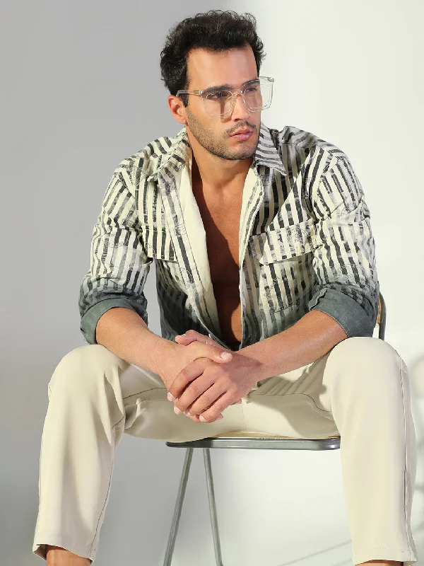 Men's Tailored Fit Checkered Casual Shirts in Multicolor for a Smart - Casual EnsembleMen Striped Grey Shacket