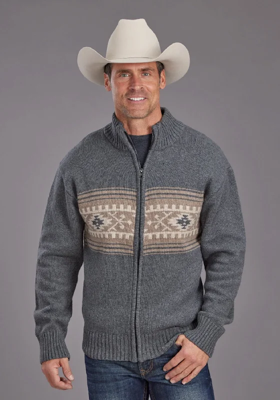 Men's Button - Down Oxford Casual Shirts in Crisp White for a Classic and Versatile StyleStetson Mens Serape Border Grey Cotton Blend Cardigan Sweater