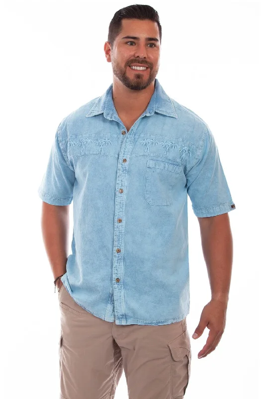 Men's Shearling - Lined Collar Casual Shirts in Brown for a Rustic and Warm AppealScully Mens Distressed Sky Blue 100% Cotton Palm Trees S/S Shirt Men's Shearling - Lined Collar Casual Shirts in Brown for a Rustic and Warm AppealScully Mens Distressed Sky Blue 100% Cotton Palm Trees S/S Shirt