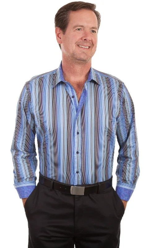 Men's Embroidered Detail Casual Shirts in Beige for a Touch of EleganceScully Mens Sky 100% Cotton Stripe L/S Shirt Men's Embroidered Detail Casual Shirts in Beige for a Touch of EleganceScully Mens Sky 100% Cotton Stripe L/S Shirt