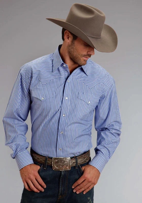 Men's Shearling - Lined Collar Casual Shirts in Brown for a Rustic and Warm AppealStetson Mens Candy Stripe Periwinkle 100% Cotton L/S Shirt