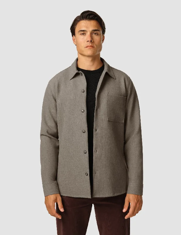 Men's Two - Tone Contrast Panel Casual Shirts in White and Navy for a Stylish and Eye - Catching DesignHeavy Edition Transitional Overshirt Khaki Melange