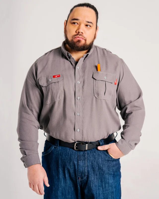 Plus Size Men's Striped Chambray Casual Shirts with a Spread Collar for a Preppy AppearanceFR Modern Uniform Shirt | 5oz. Tecasafe® One Inherent | Gray