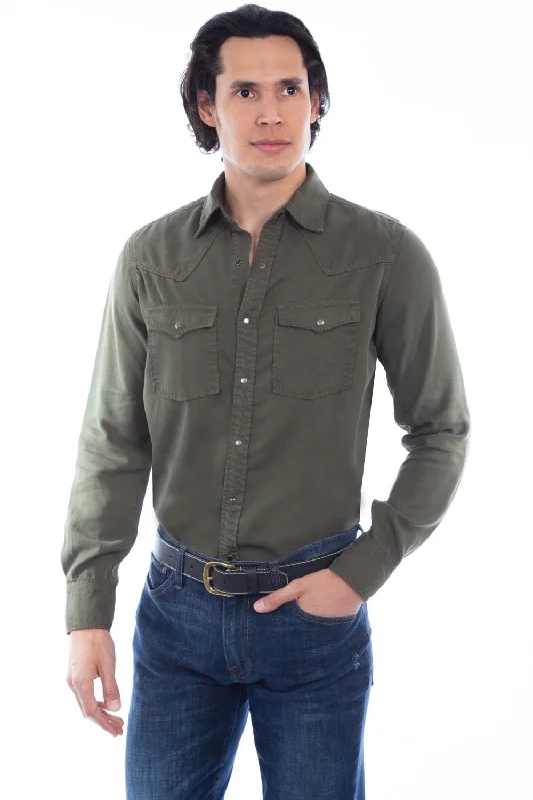 Men's Distressed Denim Casual Shirts with Frayed Edges for a Trendy and Rugged LookScully Mens Army 100% Tencel Western L/S Shirt