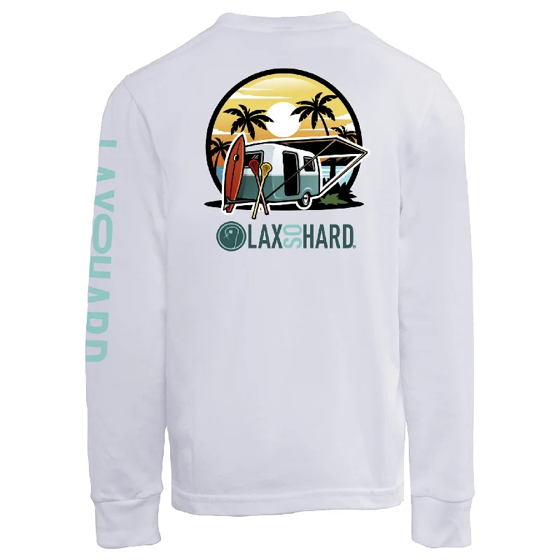 Men's Retro - Style Hawaiian Print Casual Shirts in Bold Patterns for a Tropical VacationBoys Camper Lacrosse Long Sleeve T-Shirt - White