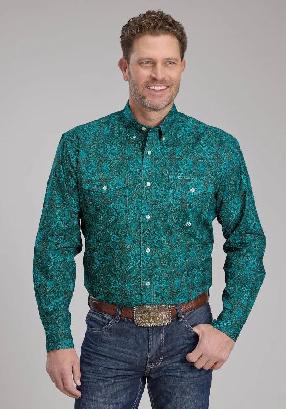 Men's Long - Line Oversized Casual Shirts in Dark Gray for a Relaxed and Modern LookRoper Mens 2238 Mallard Paisley Teal 100% Cotton Btn L/S Shirt Men's Long - Line Oversized Casual Shirts in Dark Gray for a Relaxed and Modern LookRoper Mens 2238 Mallard Paisley Teal 100% Cotton Btn L/S Shirt