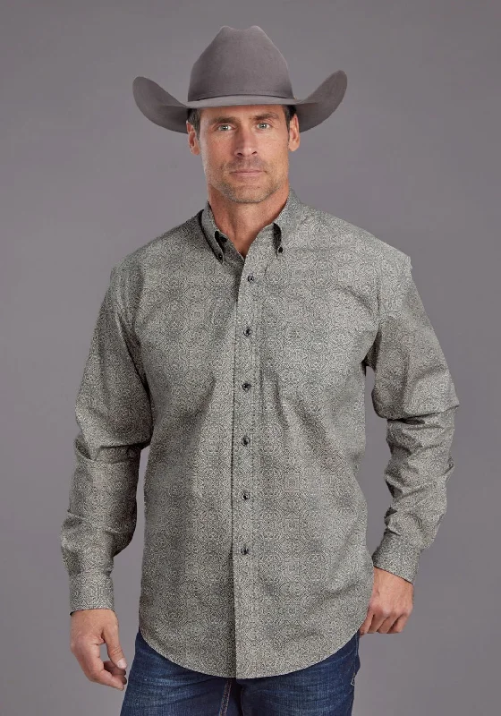 Men's Embroidered Detail Casual Shirts in Beige for a Touch of EleganceStetson Mens 2144 Sterling Medallion Grey 100% Cotton 1 Pkt L/S Shirt