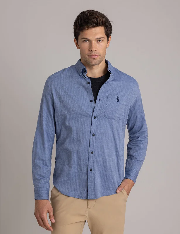 Men's Sustainable Recycled Material Casual Shirts for Eco - Conscious ConsumersCOTTON HERRINGBONE TWILL LONG SLEEVE SHIRT Men's Sustainable Recycled Material Casual Shirts for Eco - Conscious ConsumersCOTTON HERRINGBONE TWILL LONG SLEEVE SHIRT