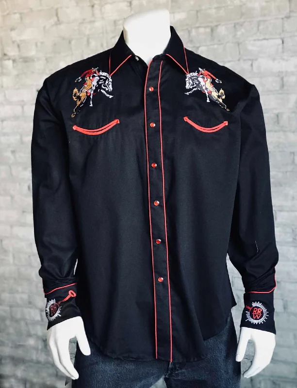 Men's Organic Cotton Casual Shirts with a Soft Handfeel for Everyday ComfortRockmount Mens Black 100% Cotton Vintage Bronc L/S Shirt Men's Organic Cotton Casual Shirts with a Soft Handfeel for Everyday ComfortRockmount Mens Black 100% Cotton Vintage Bronc L/S Shirt