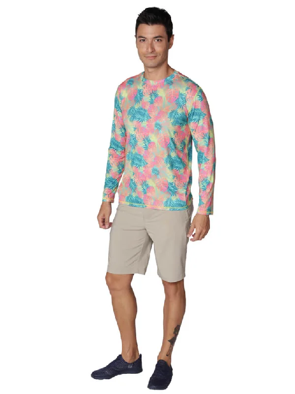 Men's Moisture - Wicking Performance Fabric Casual Shirts for Outdoor ActivitiesMen's Long Sleeve sun shirt in lush leaves print pattern Men's Moisture - Wicking Performance Fabric Casual Shirts for Outdoor ActivitiesMen's Long Sleeve sun shirt in lush leaves print pattern