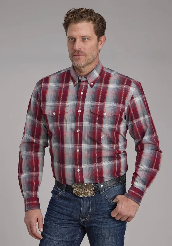 Men's Organic Cotton Casual Shirts with a Soft Handfeel for Everyday ComfortRoper Mens 2248 Plaid Wine/Smoke 100% Cotton Btn L/S Shirt